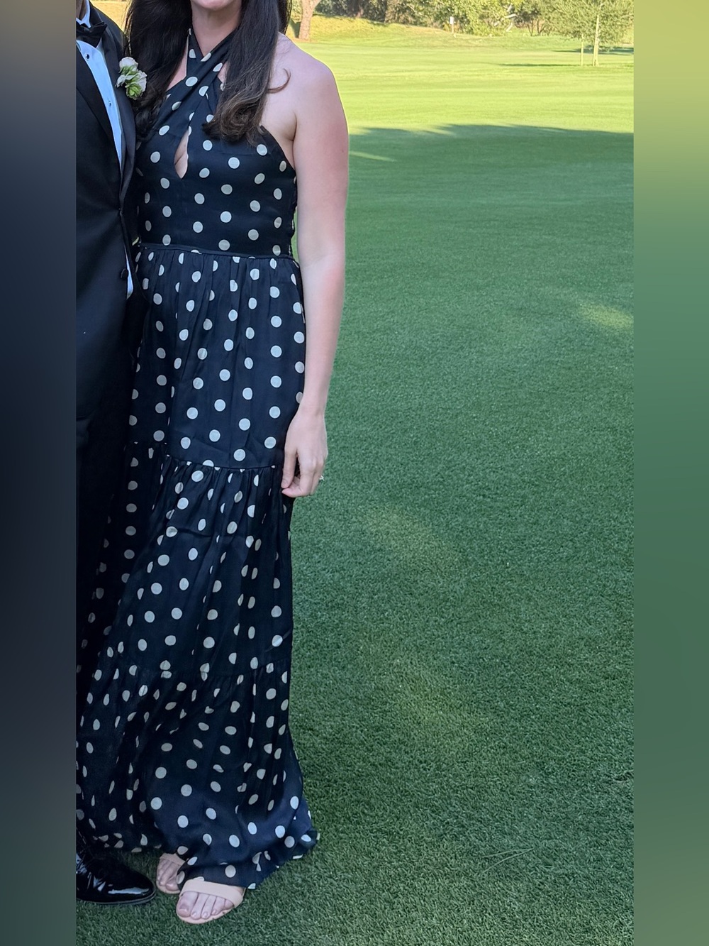 Women’s Navy Polka Dot Halter Maxi Dress - Picture 3 of 5